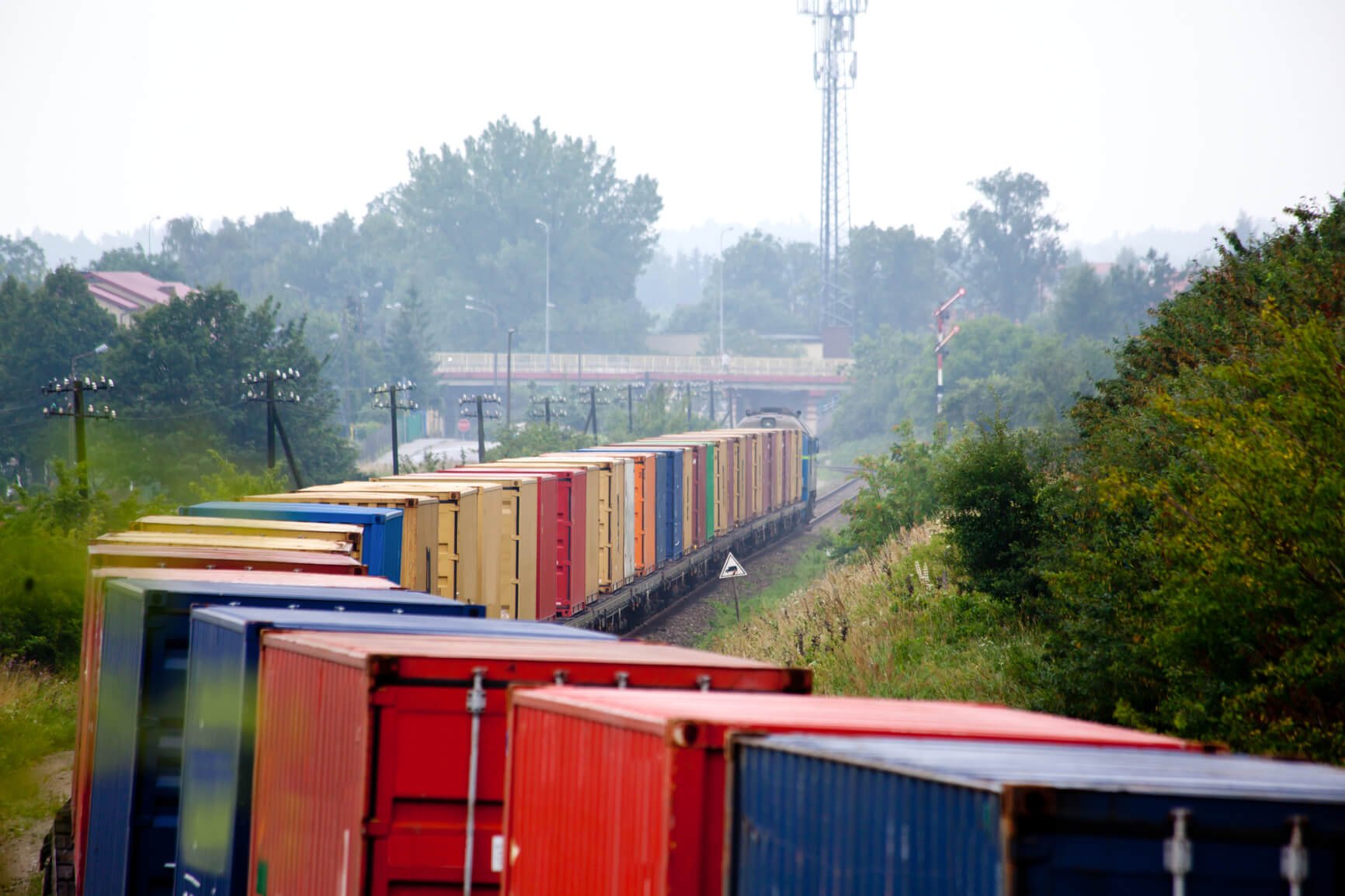 multi-modal freight transported via rail.