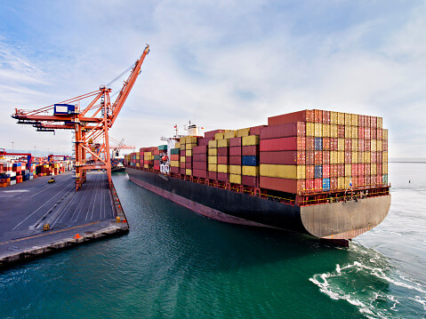 Containers stacked on a ship