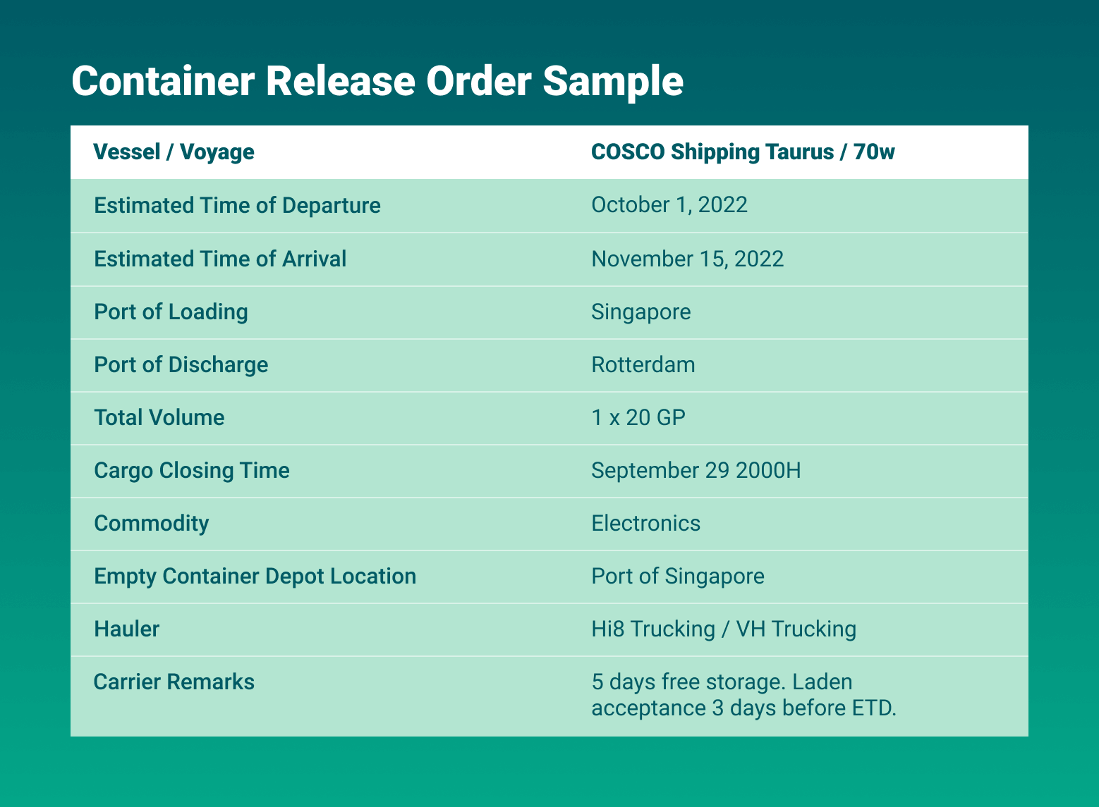 sample container release order