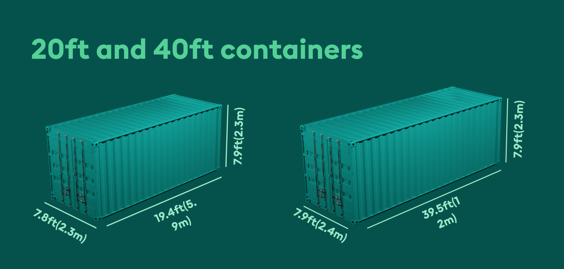 20ft and 40ft containers with dimensions