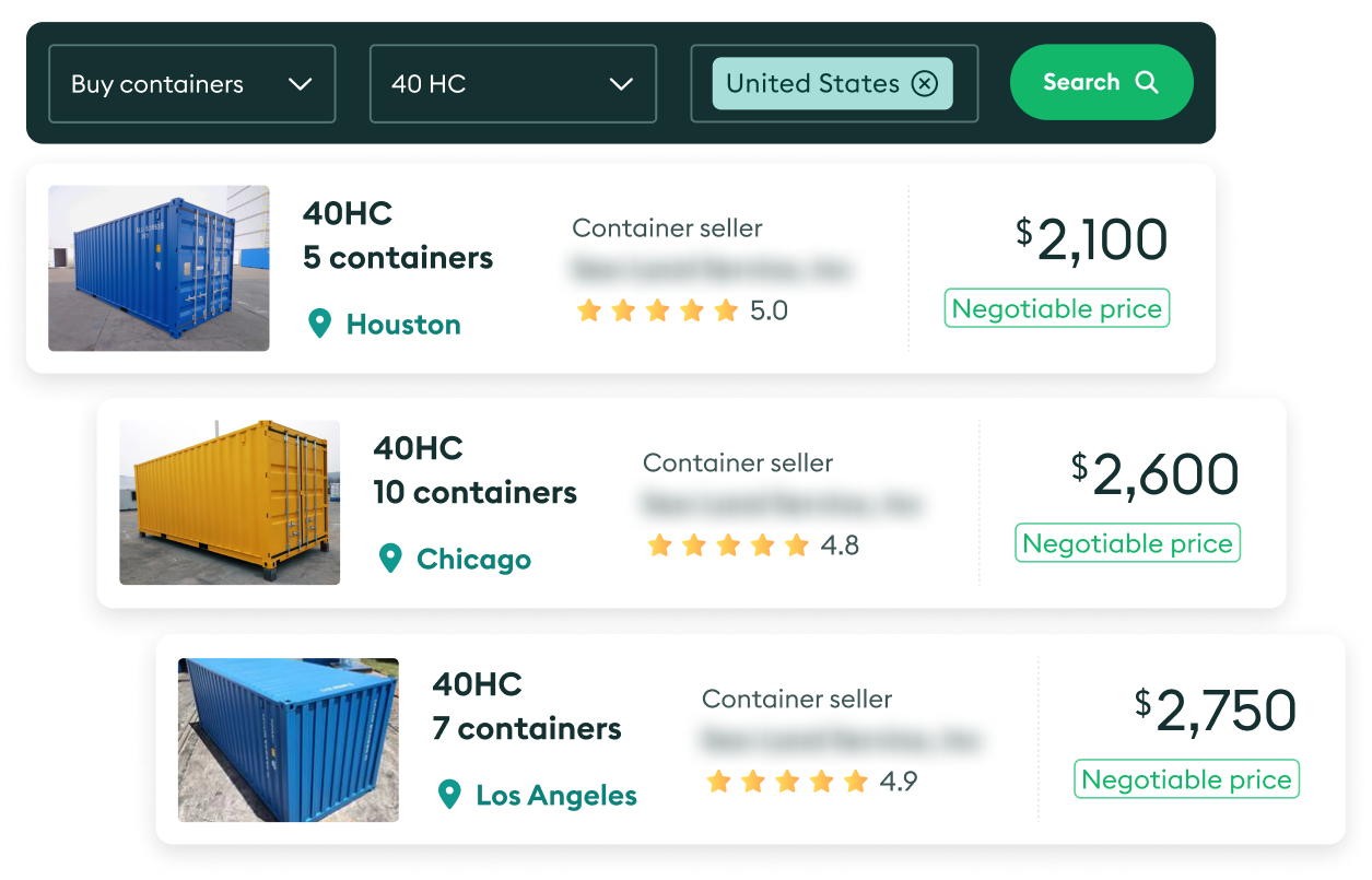 Marketplace container listings interface